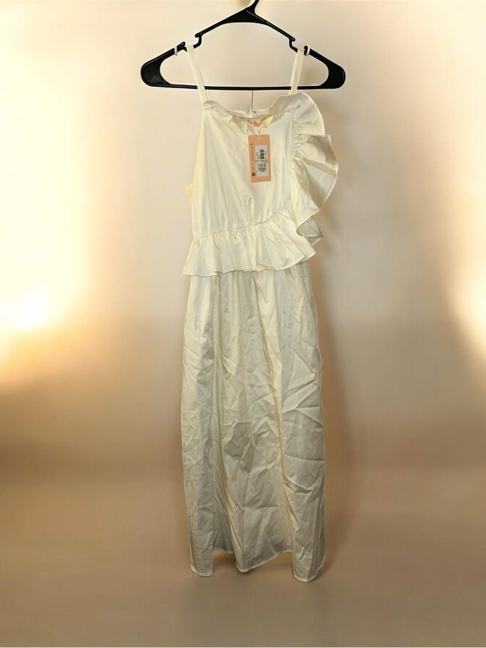 CROSBY by Mollie Burch Cream One-Shoulder Ruffle Maxi Dress